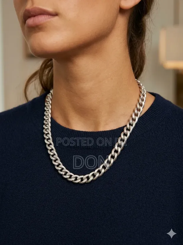 Silver Tone Curb Chain Necklace - 1