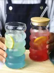 450ml Ribbed Glass Cup with Straw and Lid - 1