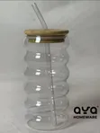 450ml Ribbed Glass Cup with Straw and Lid - 2