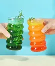450ml Ribbed Glass Cup with Straw and Lid - 3