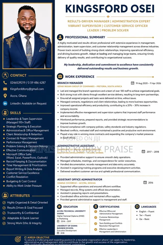 Clerical Administrative CV - Kingsford Ose - 1
