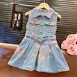 Girls' Floral Denim Dress with Belt | Sizes 110-140 - 1