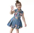 Girls' Floral Denim Dress with Belt | Sizes 110-140 - 2