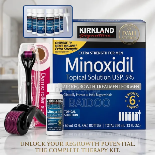Kirkland Minoxidil 5% Pack (6 Bottles) & Derma Roller - 1