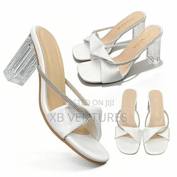 Embellished Square Toe Block Heel Shoes - 1