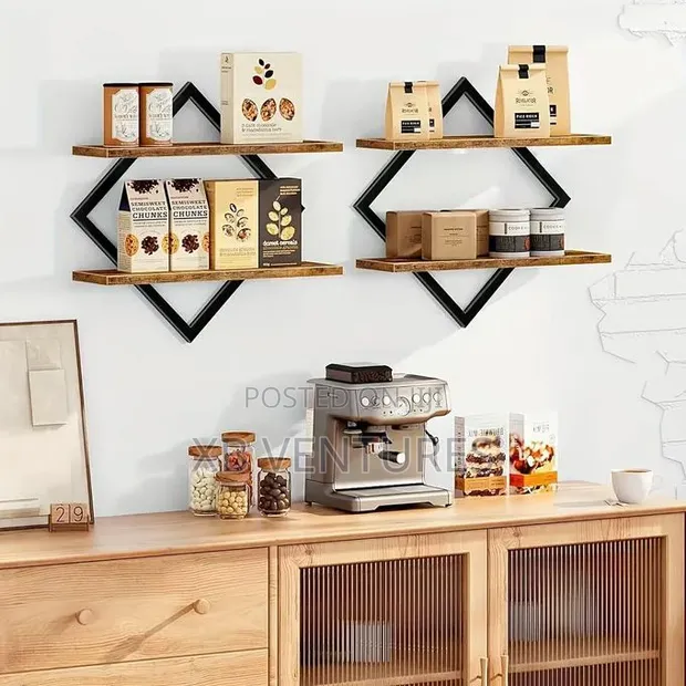 2pcs Double-Layer Geometric Diamond Wall Floating Shelf - 1