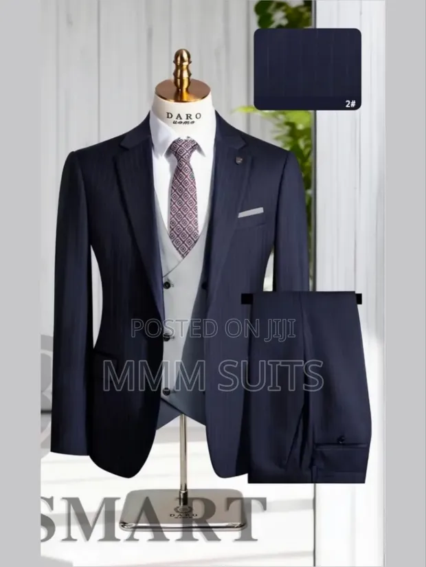 Timeless Turkish 3-Piece Striped Men's Suit - Navy Blue - 1