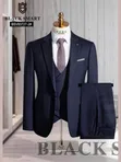 Timeless Turkish 3-Piece Striped Men's Suit - Navy Blue - 2