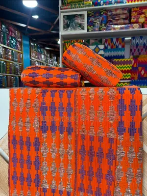 Orange and Purple Bonwire Kente Fabric