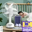 Portable Solar Rechargeable Table Fan with 2 LED Bulbs, 16-inch - 1