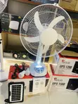 Portable Solar Rechargeable Table Fan with 2 LED Bulbs, 16-inch - 4