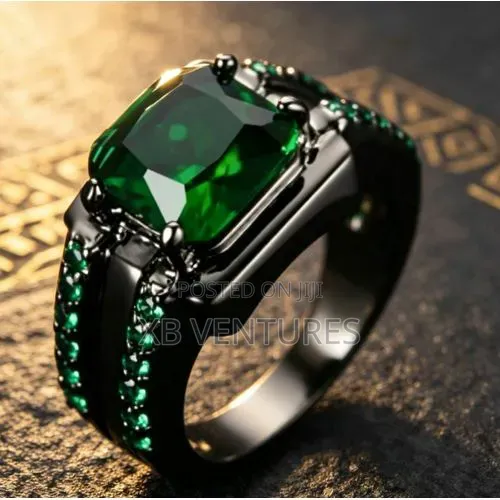 Men's Diamond and Emerald Ring - 1