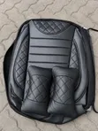 Leather Front / Material Rear Diamond Stitch Seat Cover - Universal - 2