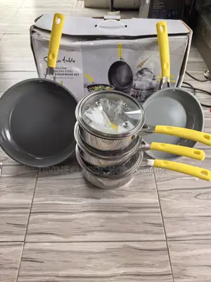 18pcs Stainless Steel Cookware Set with Yellow Handles