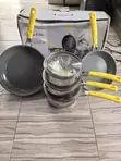 18pcs Stainless Steel Cookware Set with Yellow Handles - 1