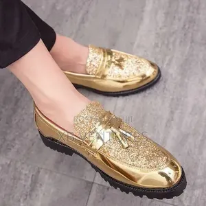 Men's Glossy Tassel Brogue Loafers - Formal Corporate Gold