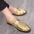 Men's Glossy Tassel Brogue Loafers - Formal Corporate Gold - 1