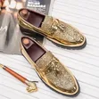 Men's Glossy Tassel Brogue Loafers - Formal Corporate Gold - 2