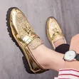 Men's Glossy Tassel Brogue Loafers - Formal Corporate Gold - 3