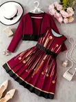 Girls Dresses with Long Sleeve Jacket (6-12 Years) - 1