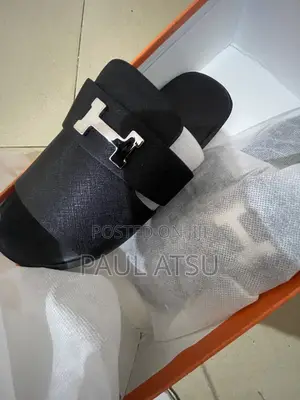 Hermes Slippers - Black Leather