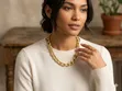Gold Tone Curb Link Necklace with Bracelet - 3