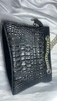 Stylish Black Crocodile Print Shoulder Bag - 1