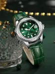 Green Dial Quartz Wristwatch with Crystal Bezel - 1