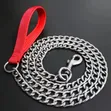 Heavy Duty Stainless Steel Dog Leash Chain with Red Nylon Handle - 1