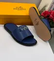Hermes Blue Leather Men's Slippers - 2
