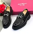 Salvatore Ferragamo Black Leather Fashion Loafers - 1