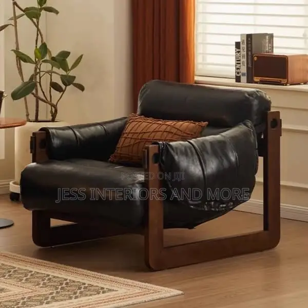 Accent Chair - Black Leather - 1