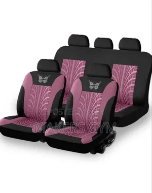 9-Piece Universal Car Seat Covers - Black & Pink Butterfly/Tire Track