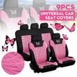 9-Piece Universal Car Seat Covers - Black & Pink Butterfly/Tire Track - 2