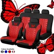 9Pcs Universal Car Seat Covers - Black & Red Butterfly/Tire Track - 3