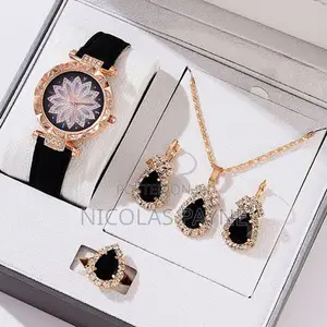 Elegant Ladies Quartz Watch, Necklace, Earrings & Ring Set
