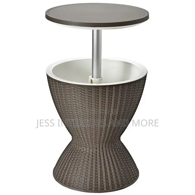 Patio Rattan Cooler Bar Table with Adjustable Height - Brown - 1