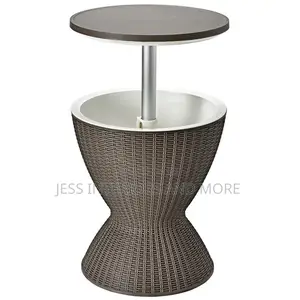 Patio Rattan Cooler Bar Table with Adjustable Height - Brown
