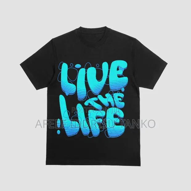 Black T-Shirt with Blue Writing - 1