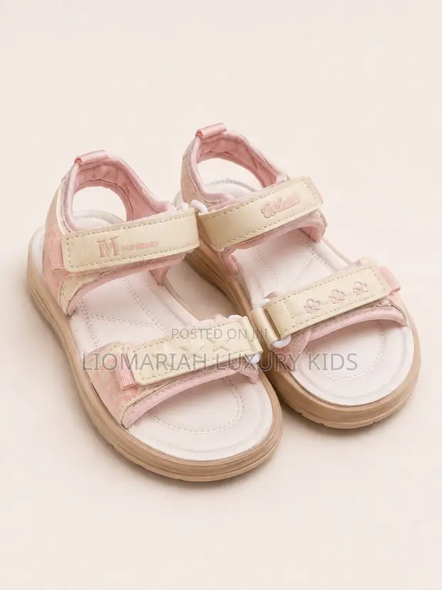 Girls Pink & Cream Velcro Sandals - Size 29 - 1