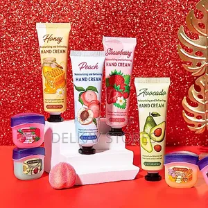 8Pcs Hand Cream & Lip Balm Set (Strawberry, Avocado, Peach, Honey)