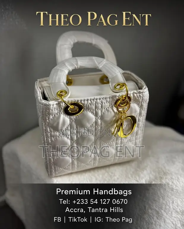 Premium White Dior Style Ladies Handbag - Quilted Gold Hardware - 1