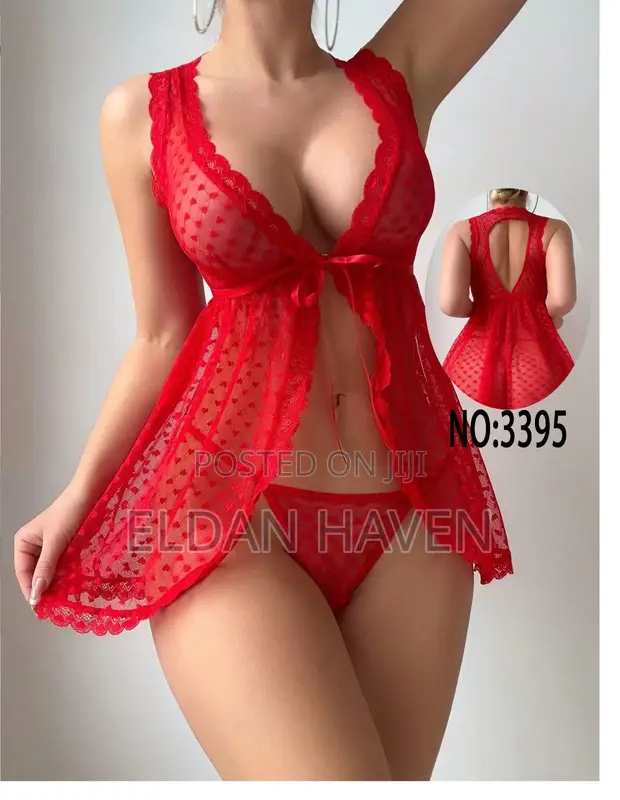 Women's Red Open Front Night Wear - 1