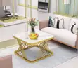Luxury Marble Top Coffee Table with Gold Geometric Base - 1