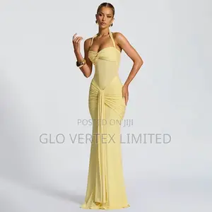 Women's Elegant Strapless Ruched Bodycon Maxi Dress