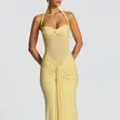 Women's Elegant Strapless Ruched Bodycon Maxi Dress - 3