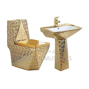 Gold Color Water Closet and Basin