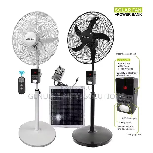 18" Solar Hybrid Rechargeable Standing Fan with Power Bank - 1