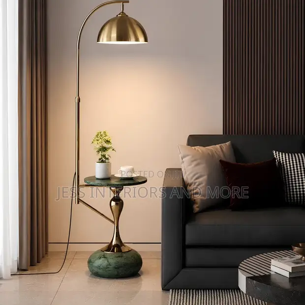 Floor Lamp with Side Table and Green Marble - 1