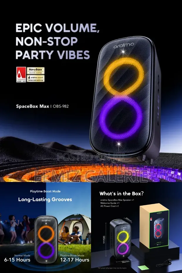 Oraimo SpaceBox Max 200W Auracast Bluetooth Speaker with 2 Wireless Microphones - 1